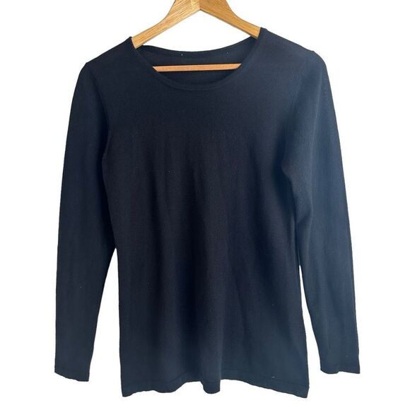 Cashmere Black Lightweight Long Sleeve Crewneck Sweater - Picture 1 of 4